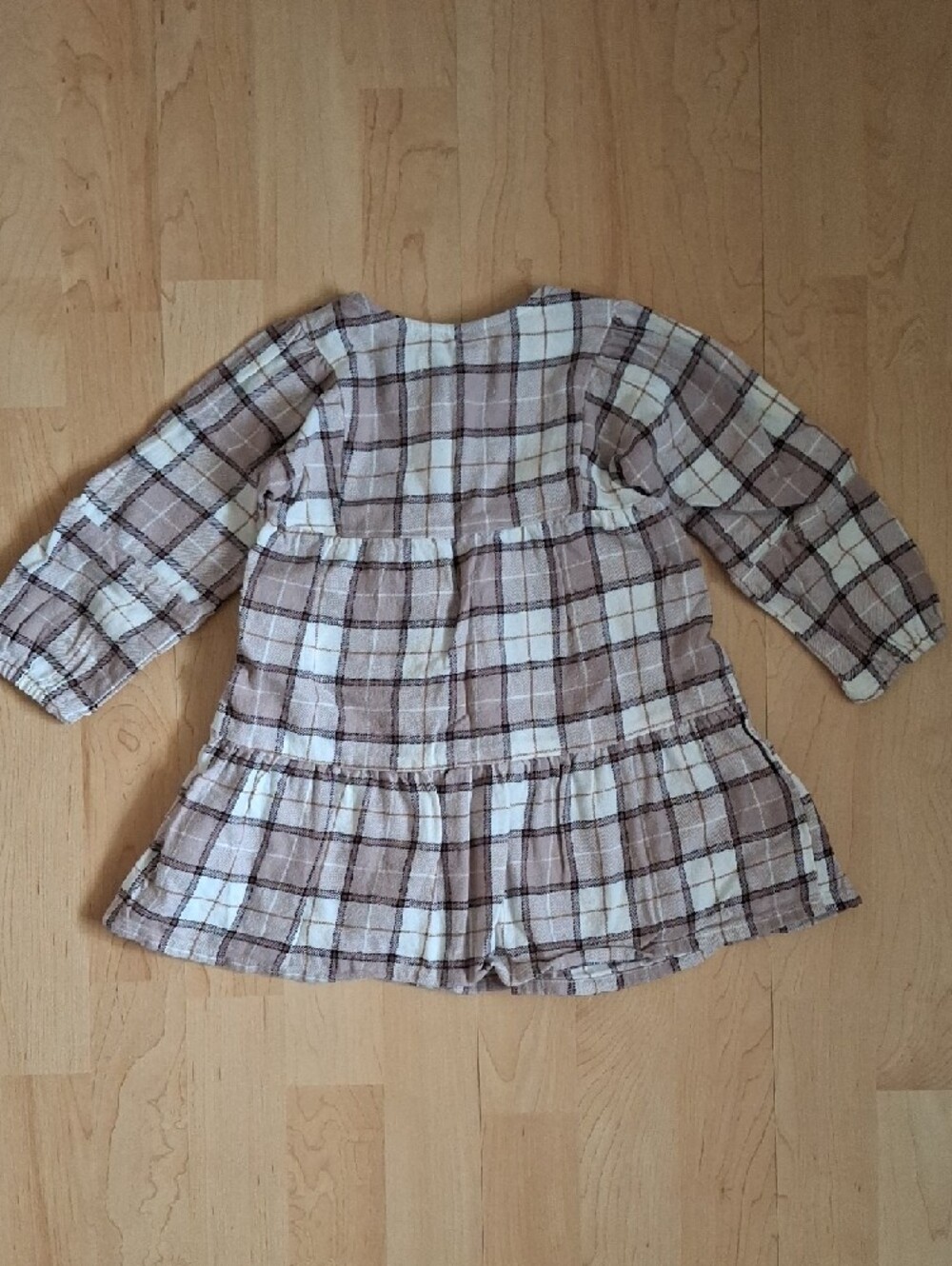 Old Navy Toddler Plaid Flannel Dress in Cream and Brown Size 2T - Picture 3 of 4